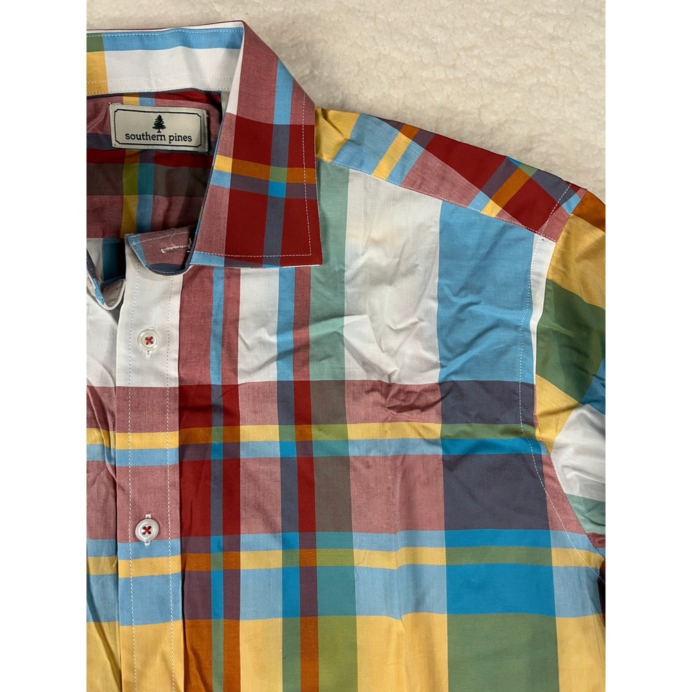 Southern Pines‎ Mens L G Plaid Long Sleeve Button Up Shirt Red Yellow Blue Green
